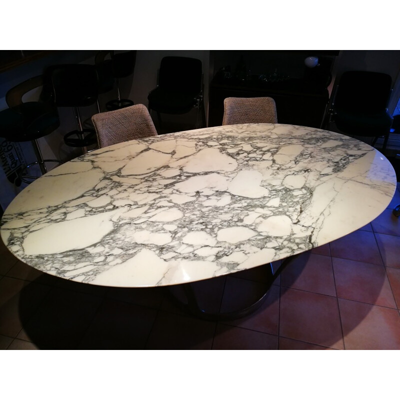 Vintage oval marble table by Michel Charron - 1970s