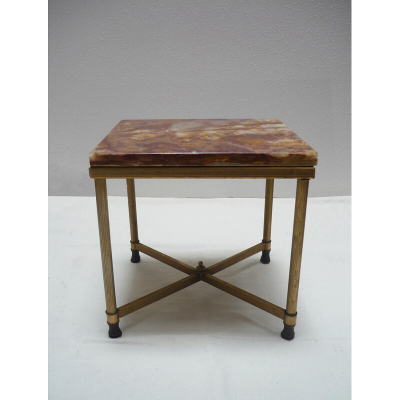 Set of 3 vintage nesting tables in gilded metal and marble - 1960s