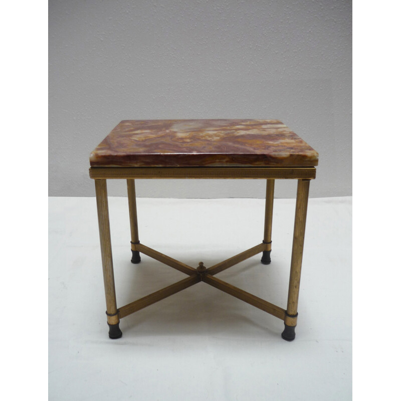 Suite de 3 tables gigognes vintage en métal doré et marbre - 1960