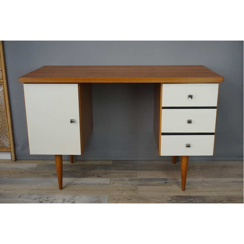 Mid-century desk in teak with white facades - 1960s