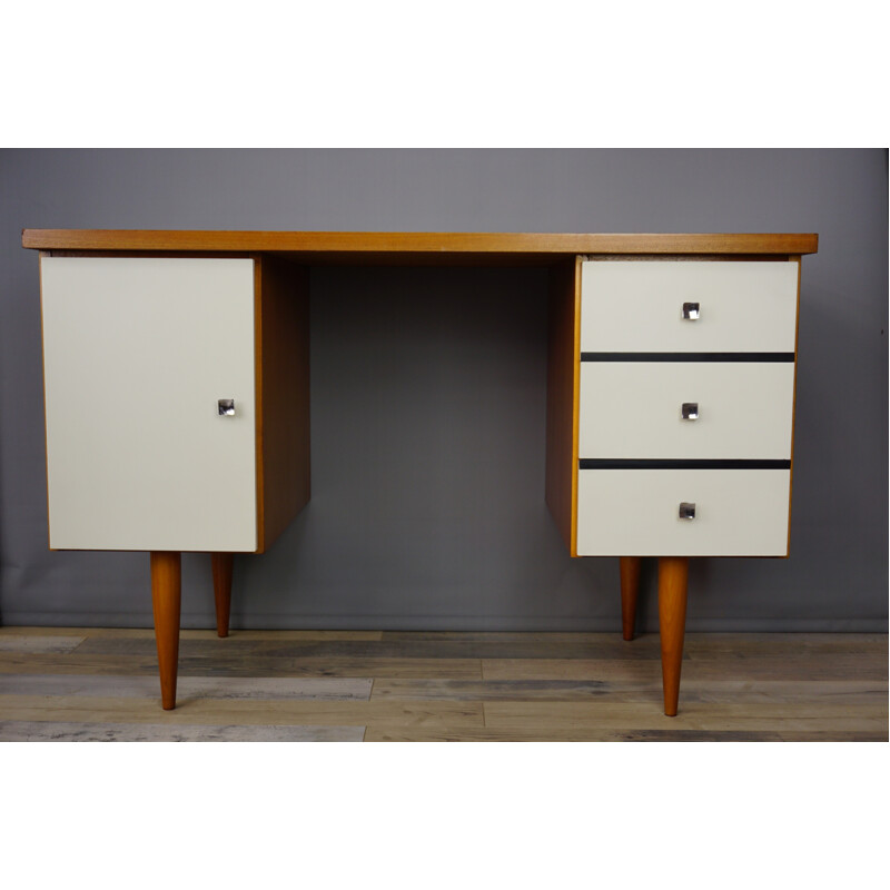 Mid-century desk in teak with white facades - 1960s