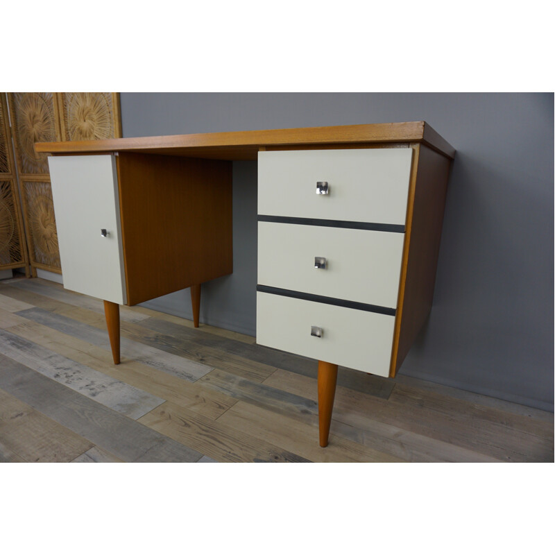 Mid-century desk in teak with white facades - 1960s