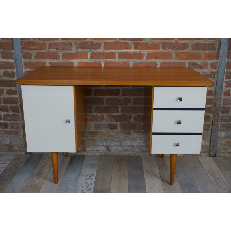 Mid-century desk in teak with white facades - 1960s