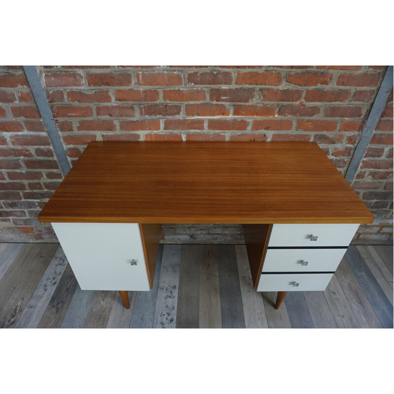 Mid-century desk in teak with white facades - 1960s