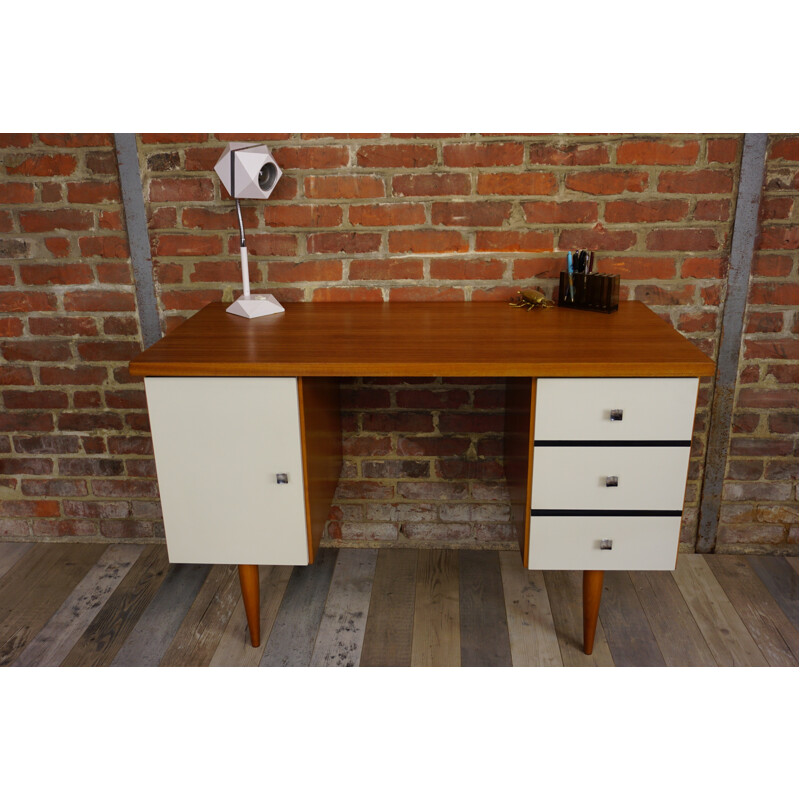 Mid-century desk in teak with white facades - 1960s