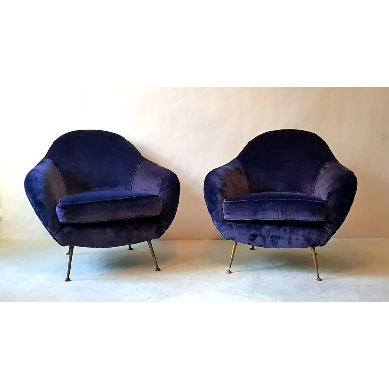 Mid Century Italian armchairs in velvet - 1950s