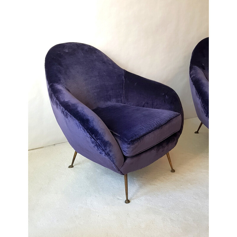 Mid Century Italian armchairs in velvet - 1950s