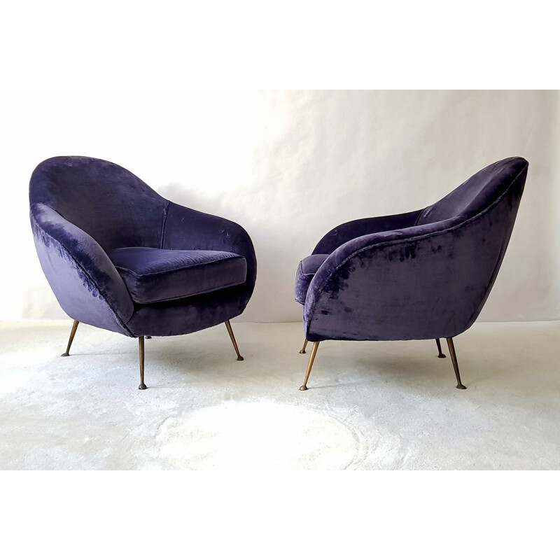 Mid Century Italian armchairs in velvet - 1950s
