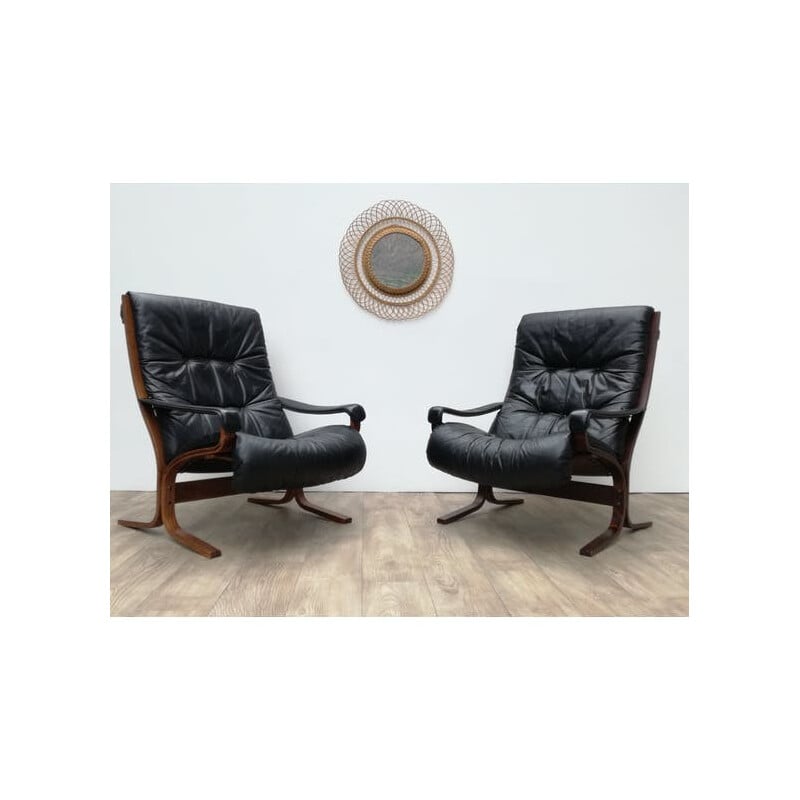 Pair of mid-century Siesta leather armchairs by Ingmar Relling - 1960s