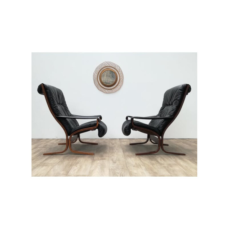 Pair of mid-century Siesta leather armchairs by Ingmar Relling - 1960s