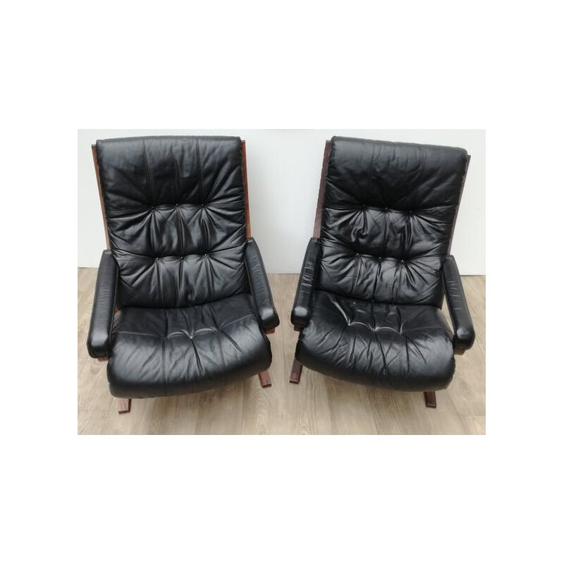 Pair of mid-century Siesta leather armchairs by Ingmar Relling - 1960s