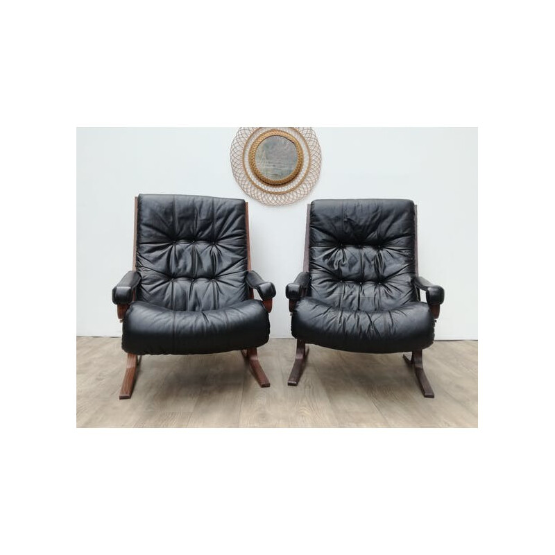 Paire de fauteuils Siesta vintage en cuir par Ingmar Relling - 1960