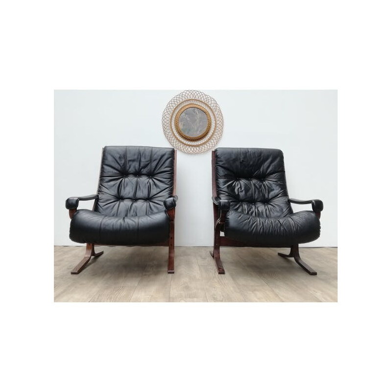Paire de fauteuils Siesta vintage en cuir par Ingmar Relling - 1960