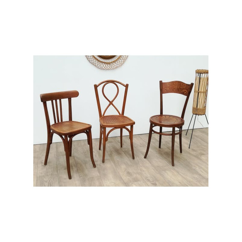 Suite de 3 chaises bistrot en bois vintage - 1950s