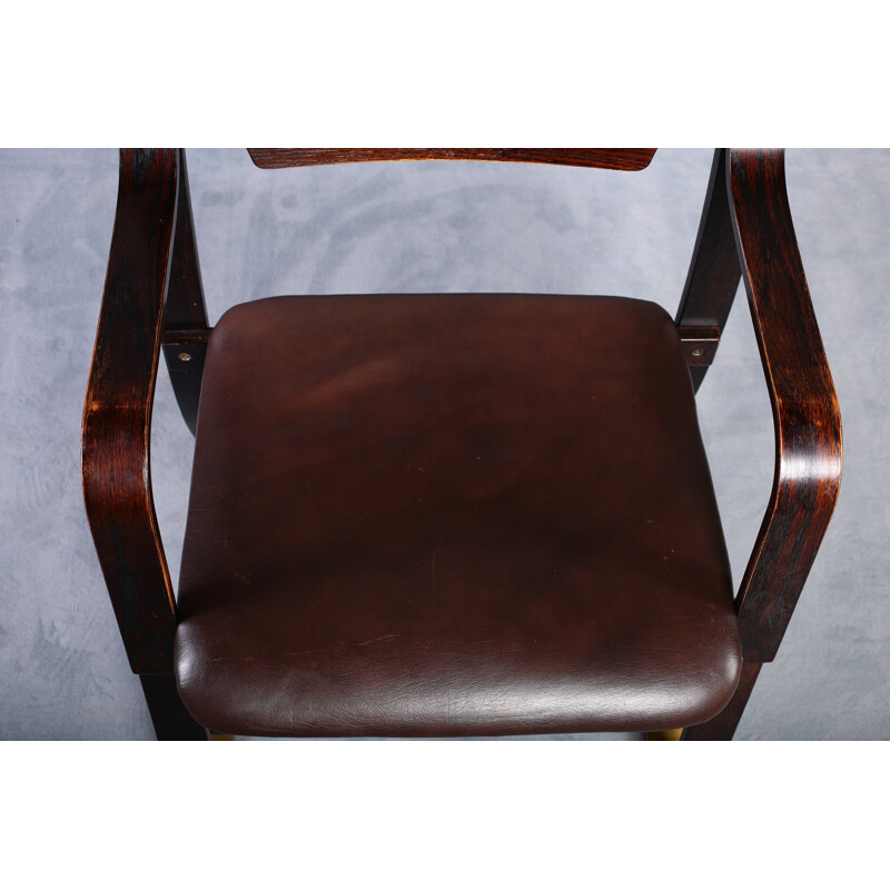 Set of 6 Leather & Bentwood Dining Chairs - 1960s