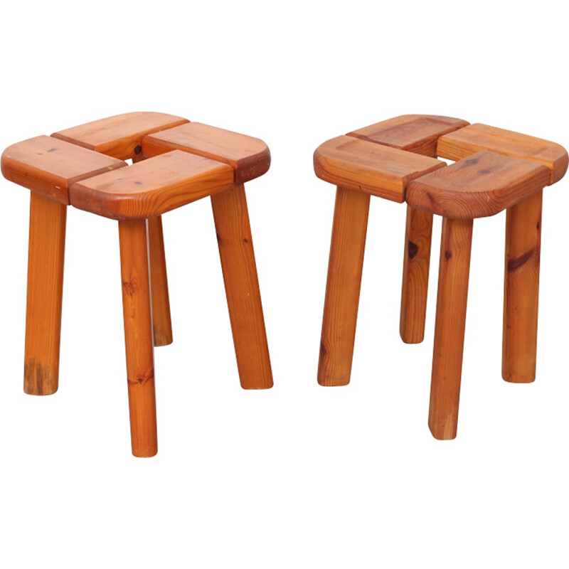 Vintage pair of Finnish Solid Pine Stools - 1970s
