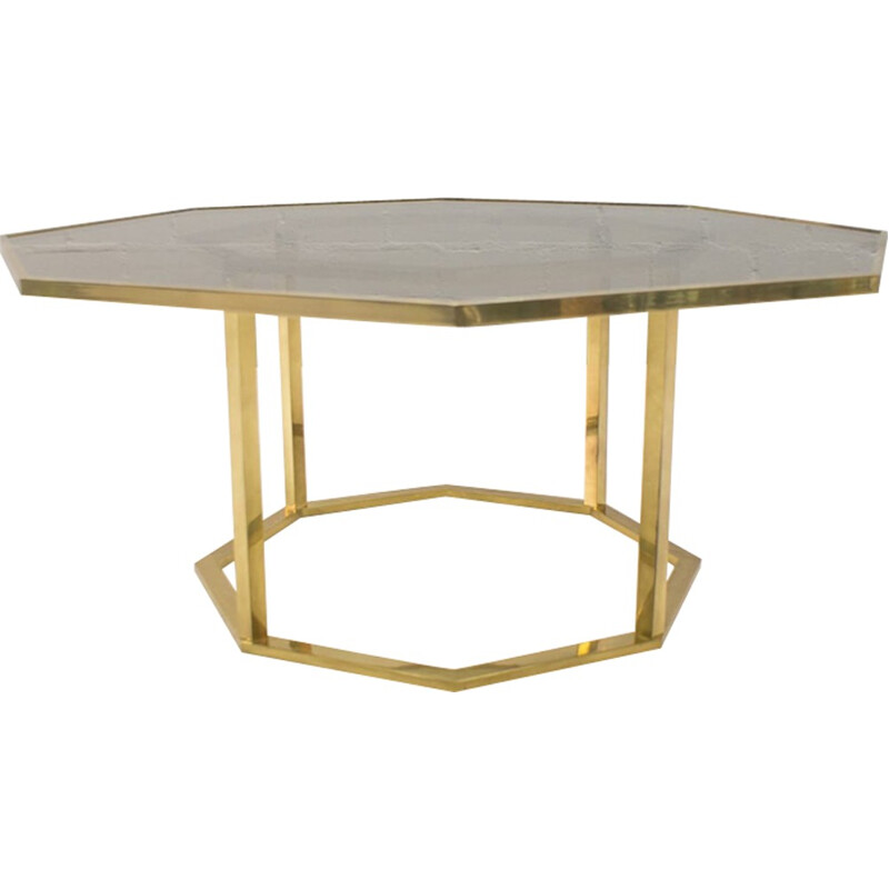 Vintage brass and smoked glass coffee table by Hollywood Regency, Italy 1970