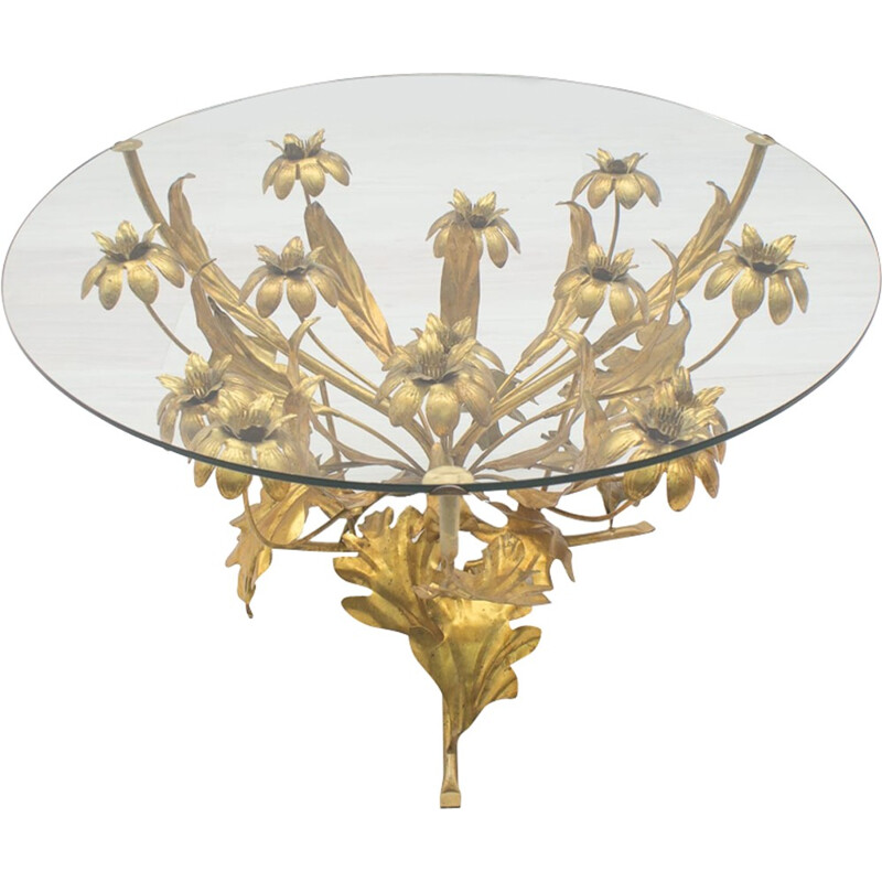 Vintage Florentine Metal Flower Coffee Table from Hans Kögl - 1960s