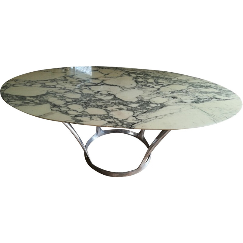 Vintage oval marble table by Michel Charron - 1970s