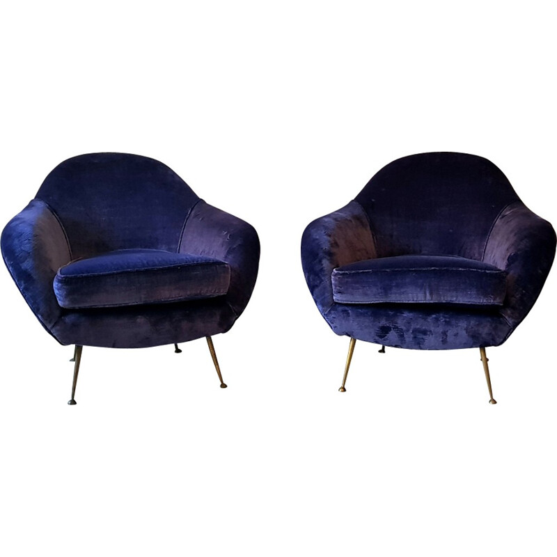 Mid Century Italian armchairs in velvet - 1950s