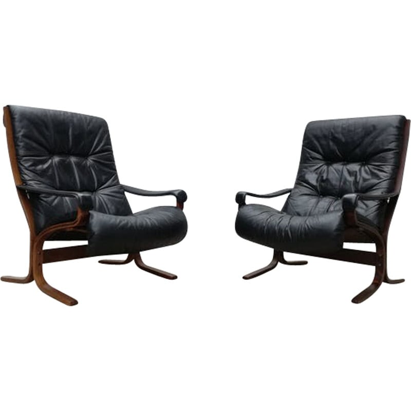 Paire de fauteuils Siesta vintage en cuir par Ingmar Relling - 1960