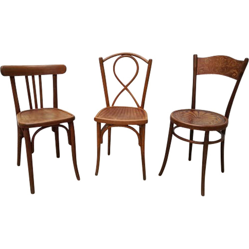 Suite de 3 chaises bistrot en bois vintage - 1950s