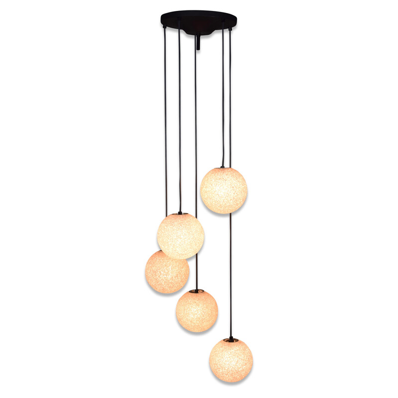 Vintage chandelier with five globes, Netherlands 1960