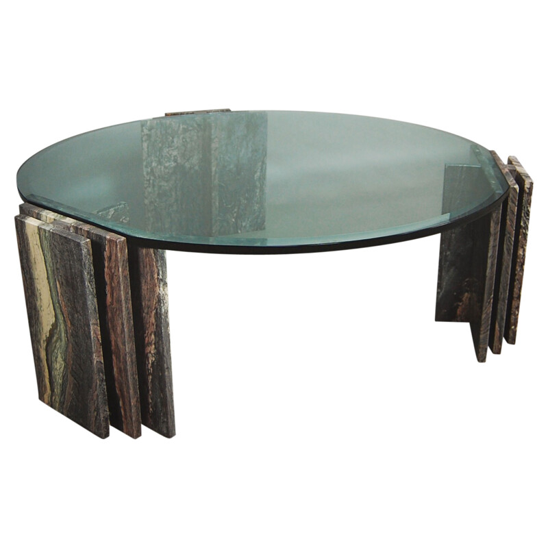 Mid-century coffee table in marble and glass - 1970s