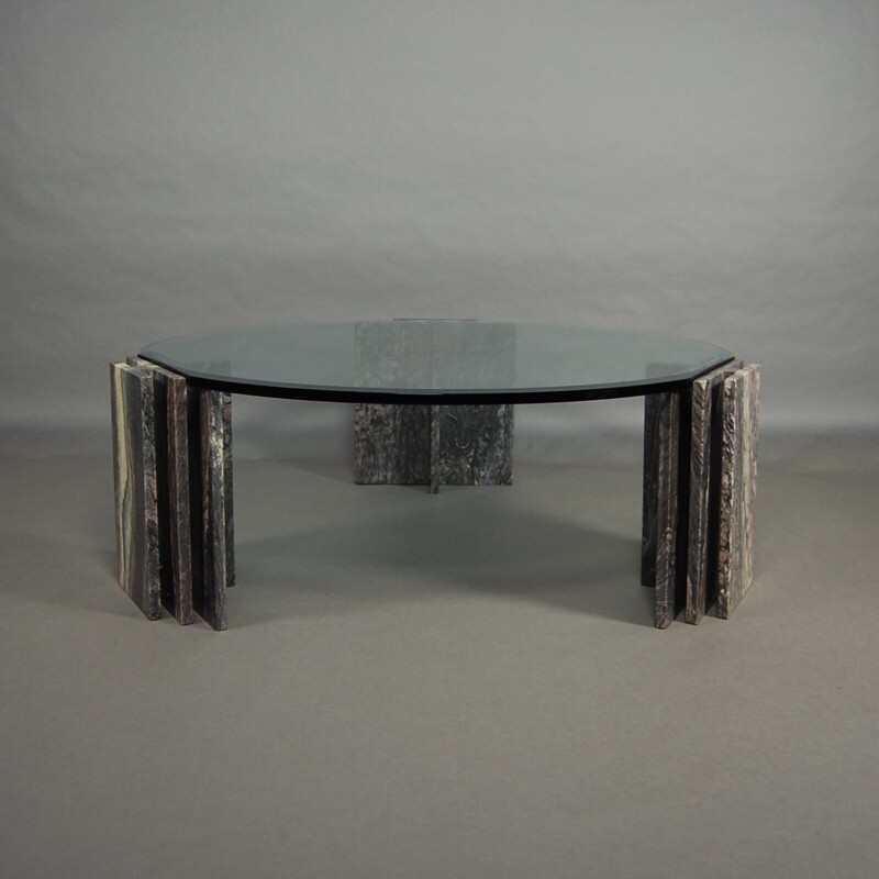 Mid-century coffee table in marble and glass - 1970s