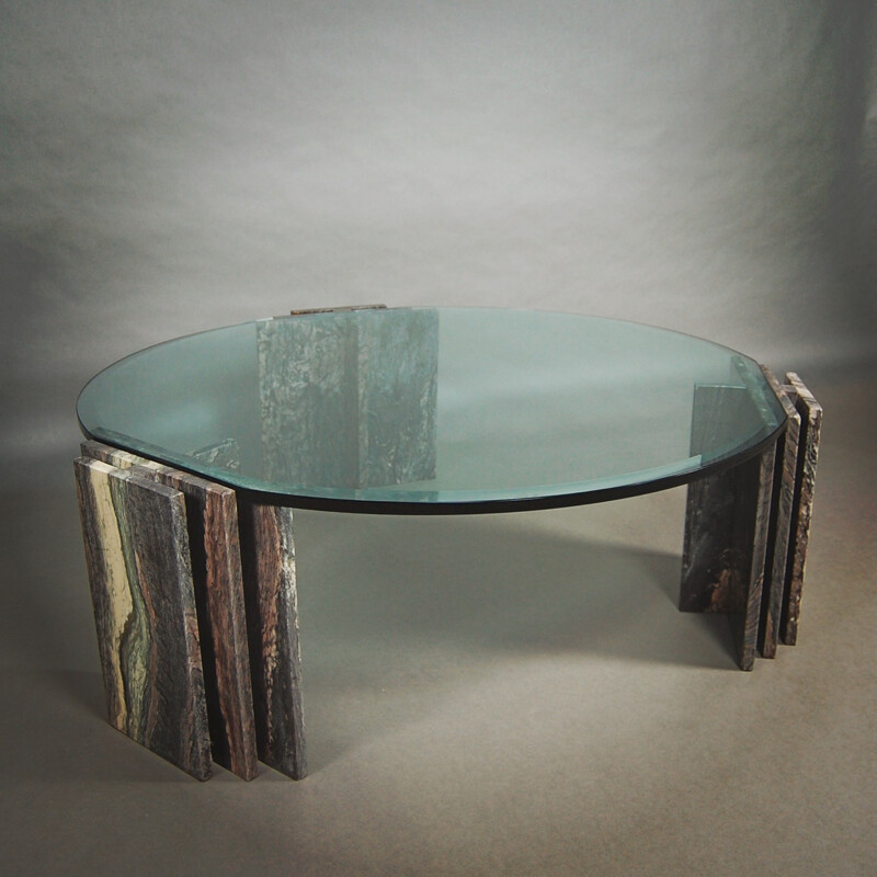 Mid-century coffee table in marble and glass - 1970s