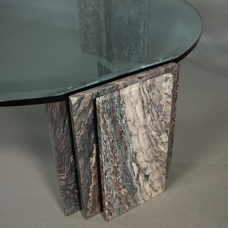 Table basse vintage en marbre et en verre - 1970