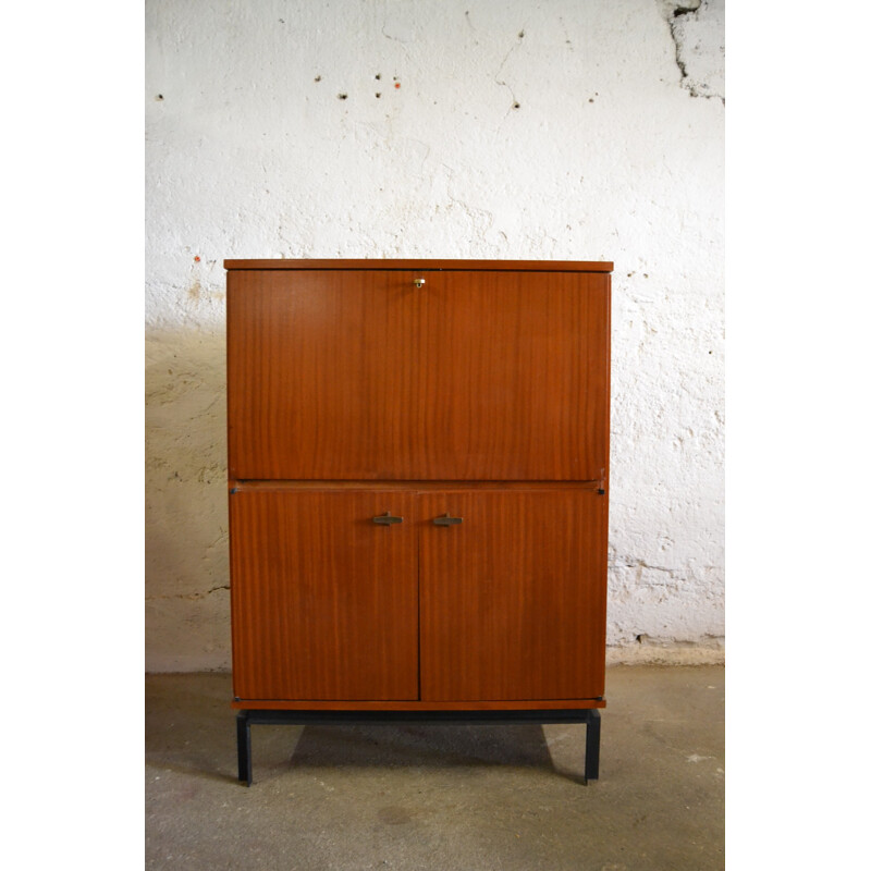 Secretary in veneer of rosewood and metal, Marcel GASCOIN - 1960s