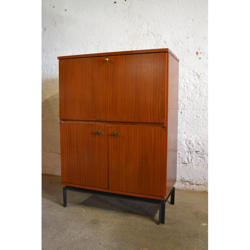 Secretary in veneer of rosewood and metal, Marcel GASCOIN - 1960s