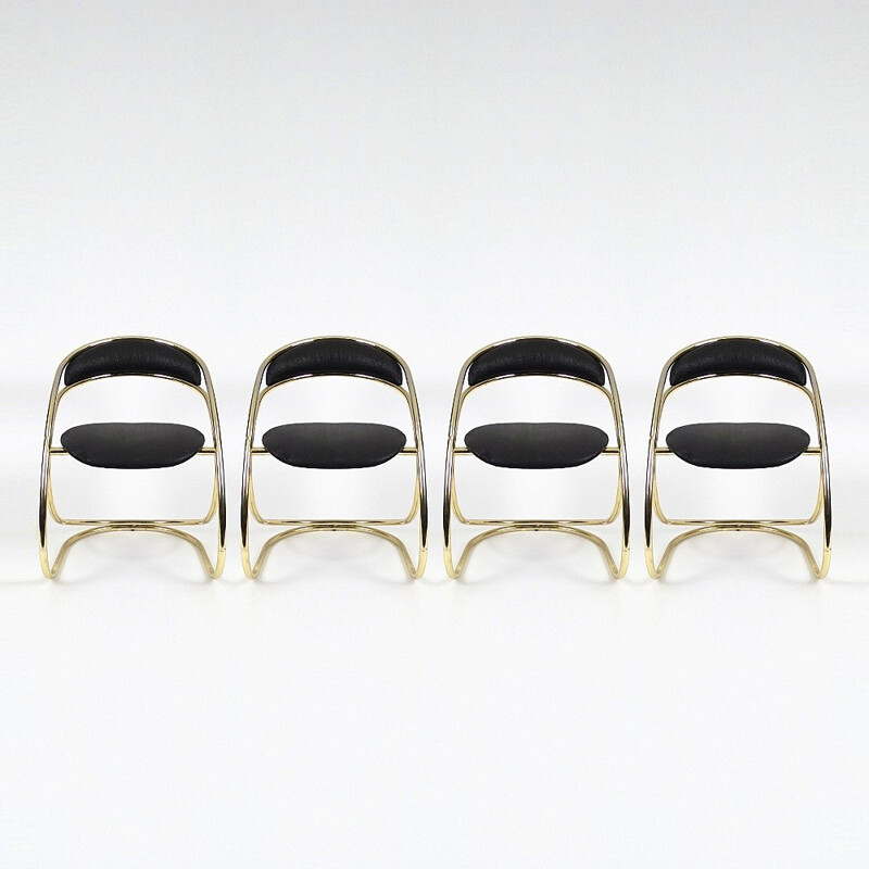Set of 4 mid-century Italian brass dining chairs - 1970s