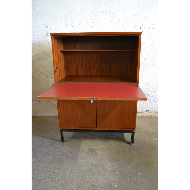 Secretary in veneer of rosewood and metal, Marcel GASCOIN - 1960s