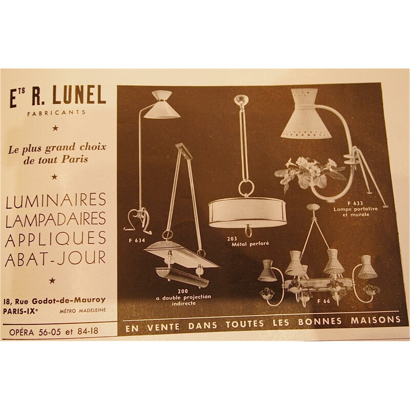 Candeeiro de mesa de metal envernizado Vintage da Maison Lunel, 1950