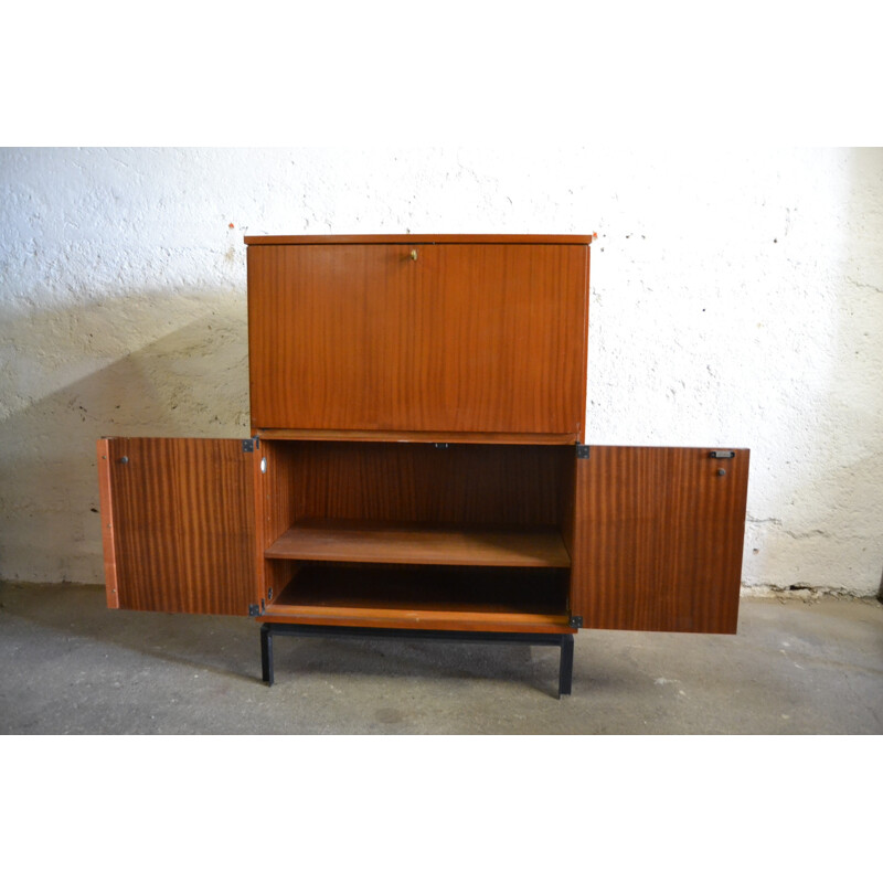 Secretary in veneer of rosewood and metal, Marcel GASCOIN - 1960s