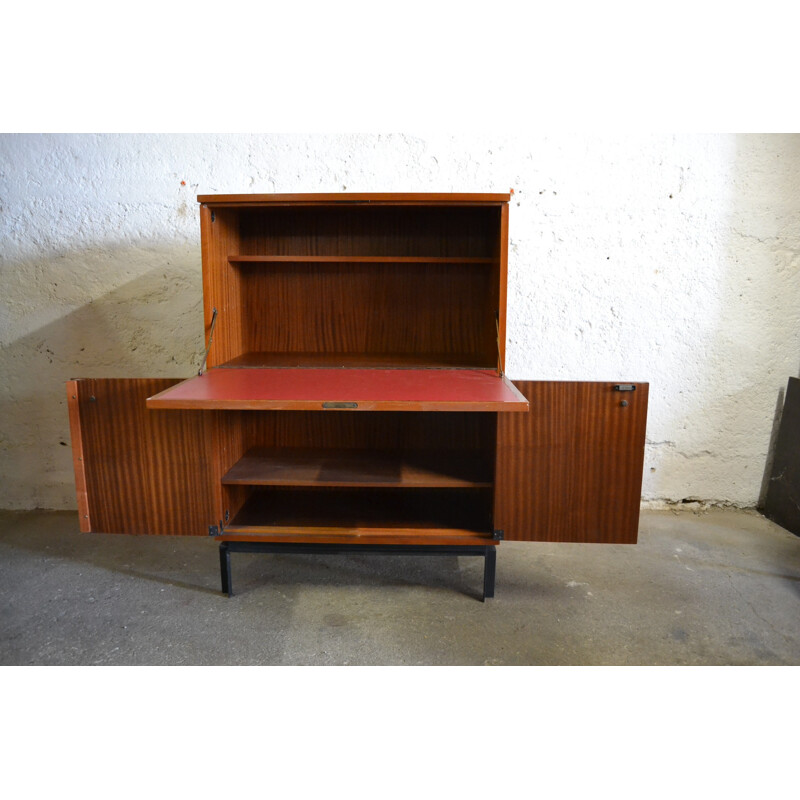 Secretary in veneer of rosewood and metal, Marcel GASCOIN - 1960s