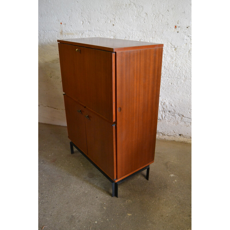 Secretary in veneer of rosewood and metal, Marcel GASCOIN - 1960s