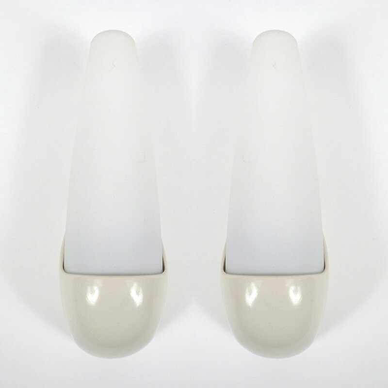 Set of 2 mid-century Belgian plastic and opaline glass wall lights from Bo-Niko - 1960s