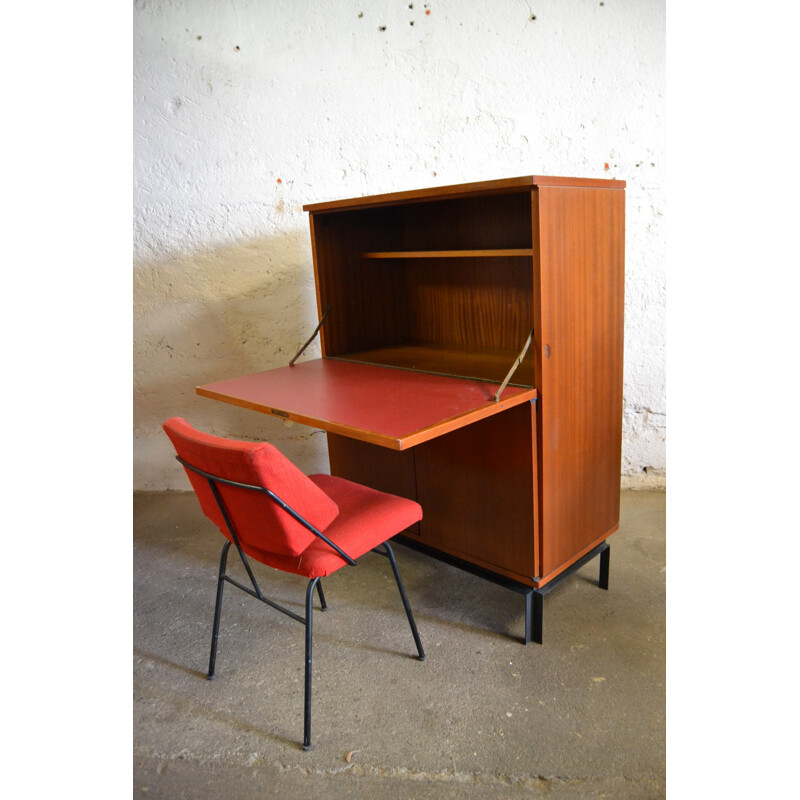 Secretary in veneer of rosewood and metal, Marcel GASCOIN - 1960s