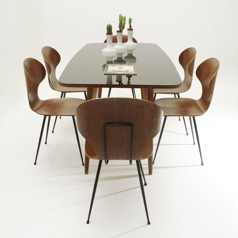 Set of 6 mid-century dining chairs by Carlo Ratti for Industria Legni Curvati - 1950s