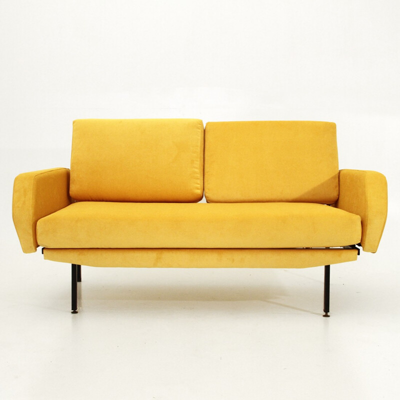 Vintage Italian Yellow Velvet Sofa Bed - 1950s