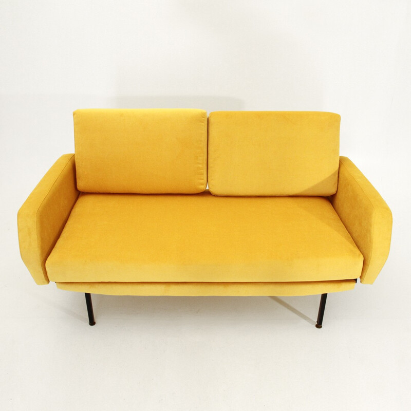 Vintage Italian Yellow Velvet Sofa Bed - 1950s