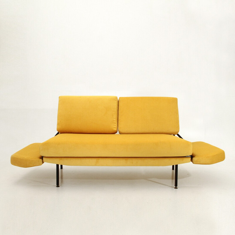 Vintage Italian Yellow Velvet Sofa Bed - 1950s