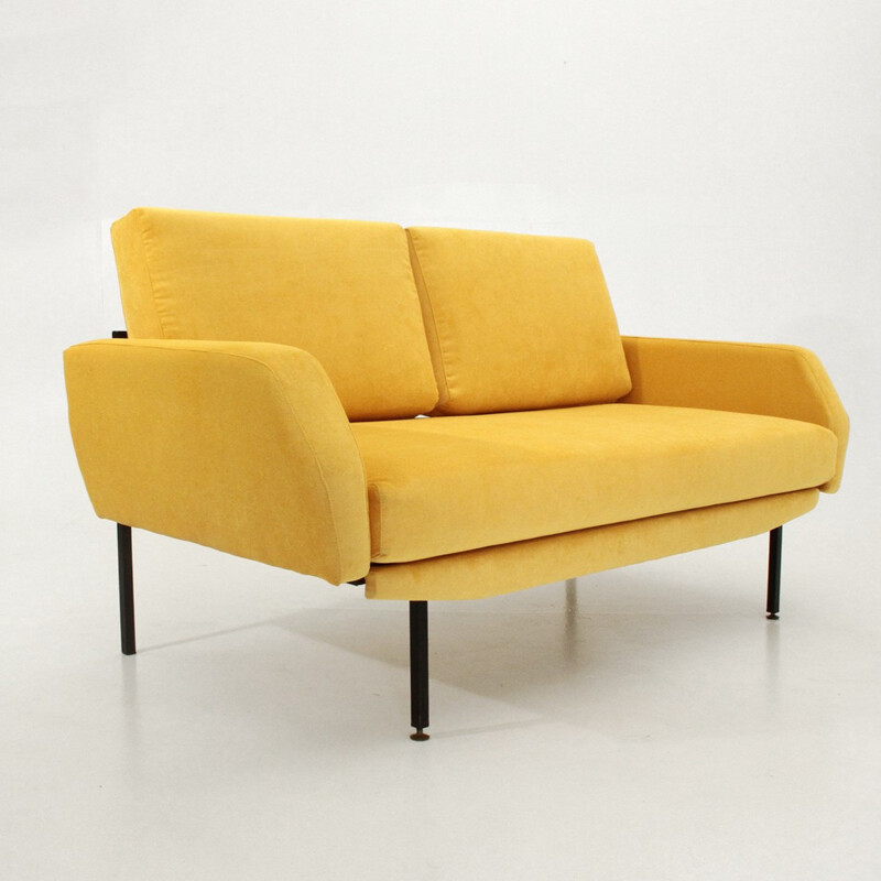 Vintage Italian Yellow Velvet Sofa Bed - 1950s