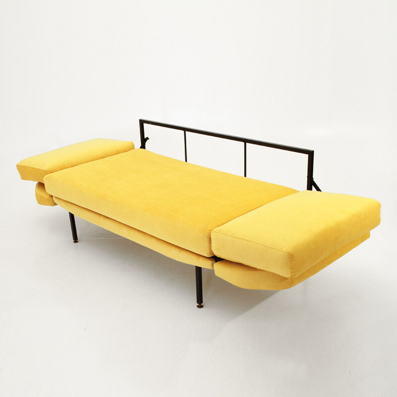 Vintage Italian Yellow Velvet Sofa Bed - 1950s