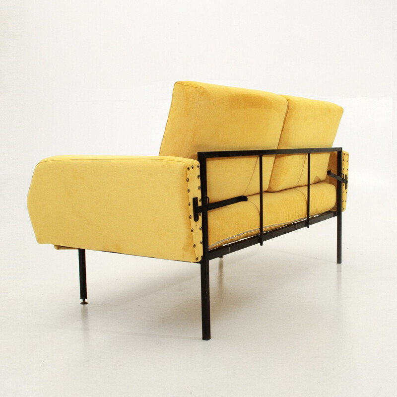 Vintage Italian Yellow Velvet Sofa Bed - 1950s