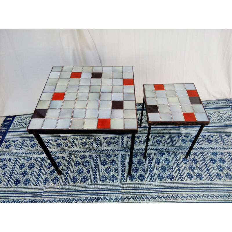 Vintage pair of ceramic nesting tables by Jolain - 1950s