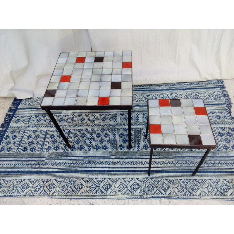 Vintage pair of ceramic nesting tables by Jolain - 1950s